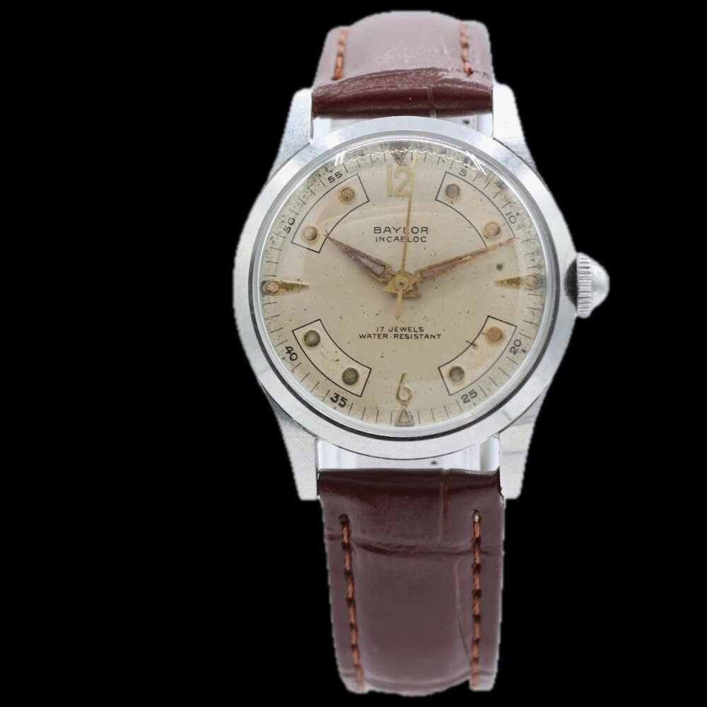 Vintage 30mm Baylor Men's Mechanical Wristwatch 1187 France Steel Unique Dial